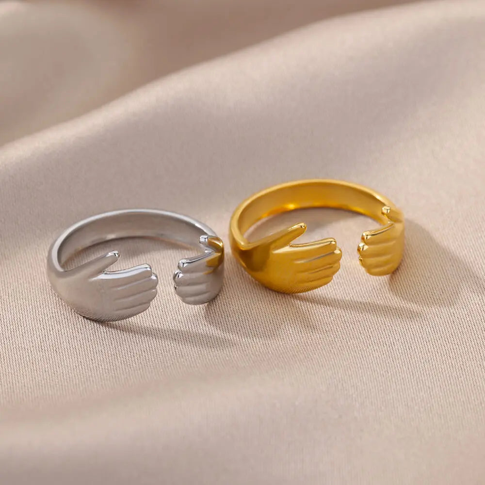 Stainless Steel Twist Chain Adjustable Rings for Women Men Simple Geometric Leave Flower Open Ring Jewelry Female Holiday Gifts
