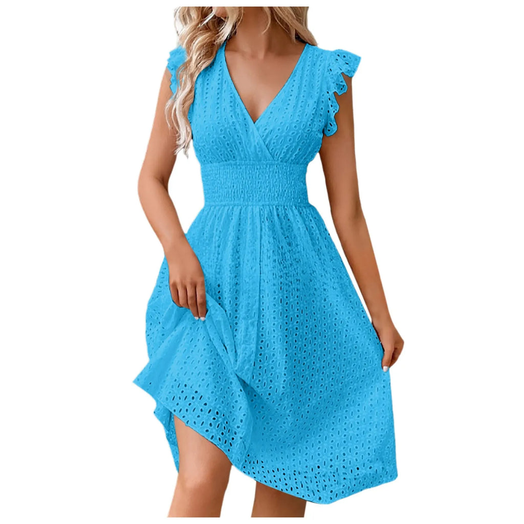 Women's Sexy V-Neck Flare Mini Dress – Summer Vacation Outfit
