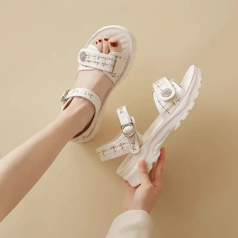 Sandals For Women Outdoor Platform Open Toe Leather White Woman Shoes On Sale Luxury 2025 Summer Pvc Offer Premium Offers