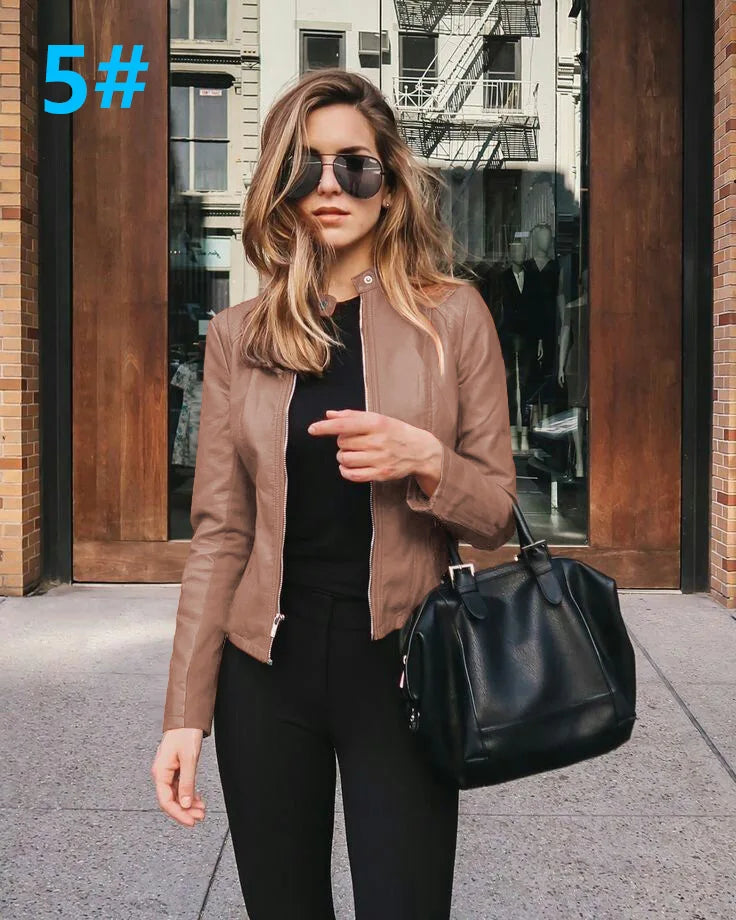 Female Jackets Office Lady Casual Coats Autumn Fashion Short Thin Women Flight Jacket Pu Leather Outwear Zipper Outfit 2024