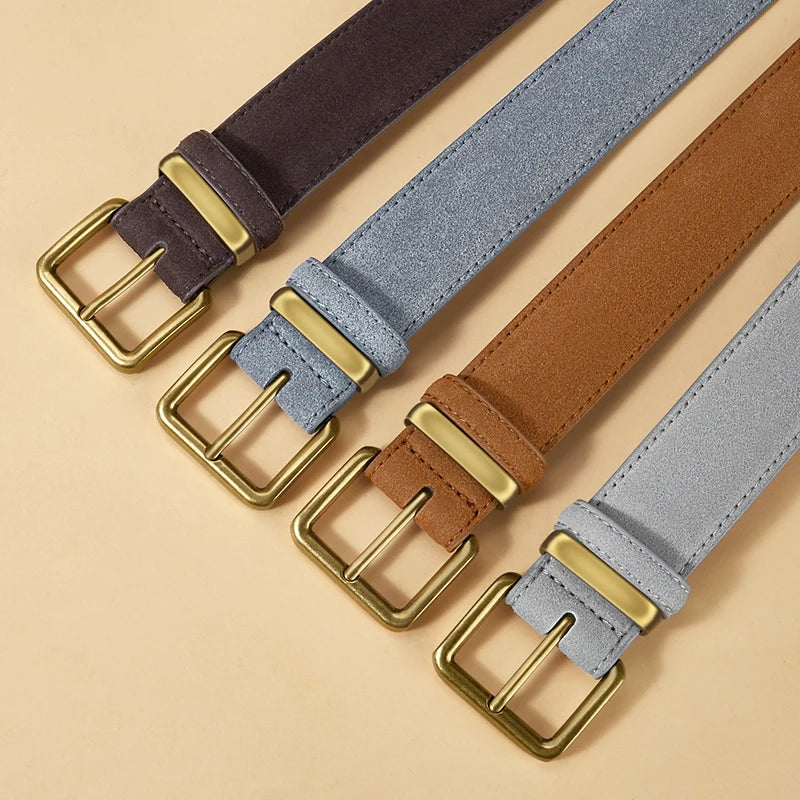 Women's Luxury Suede Cowhide Leather Belt – Gold Buckle Wide Waistband
