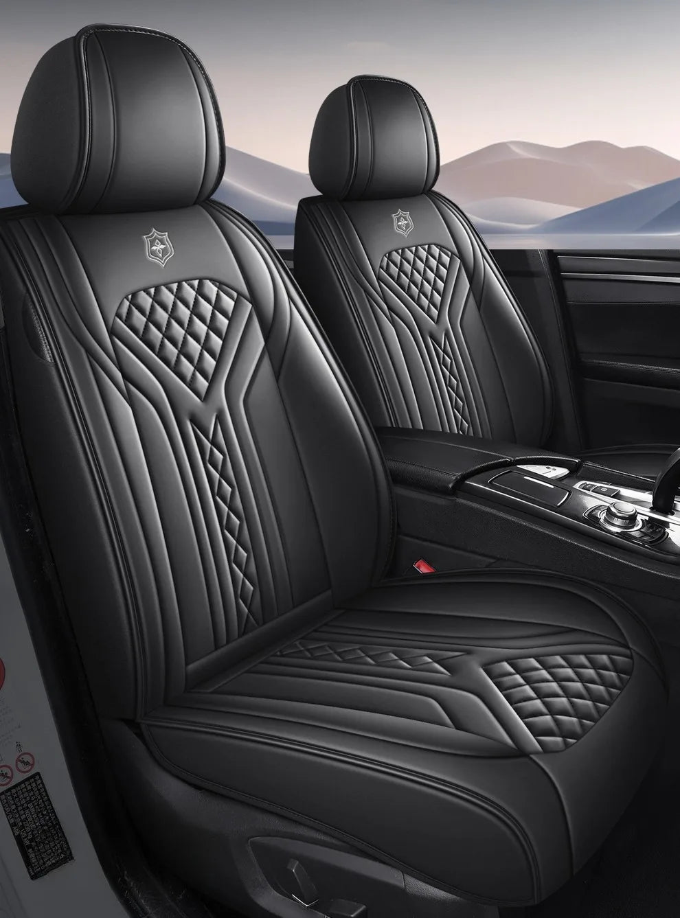 5 Seats PU Leather Car Seat Covers Full Coverage Split Headrest Soft Sponge Filled Comfortable Wear Resistant Non Slip