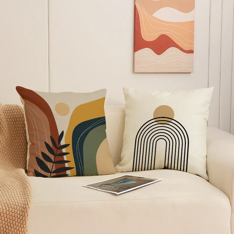 BOHO Style Printing Pillow Cover Indoor Bay Window Decoration Square Geometric Cushion Linen Abstract Simple Sofa Pillow