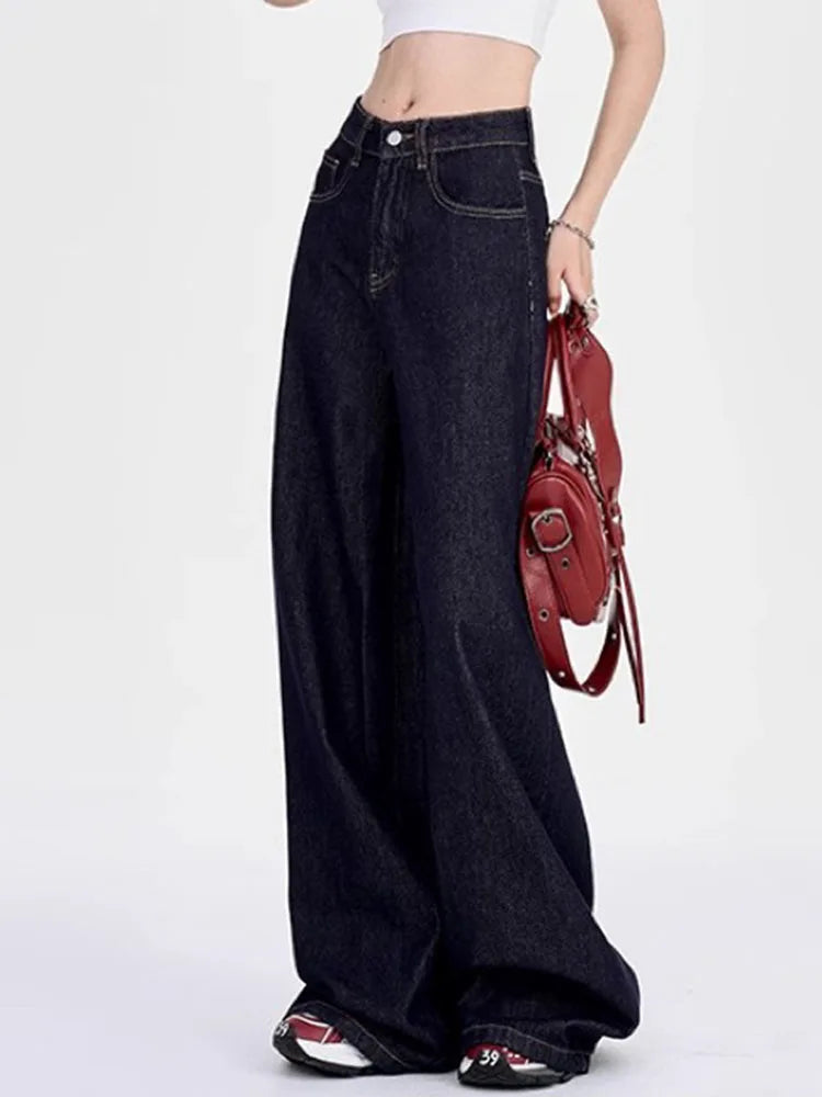Korean Fashion Baggy Wide Leg Jeans Women Vintage High Waist Loose Straight Denim Pants Casual Classic Solid Streetwear Vaqueros
