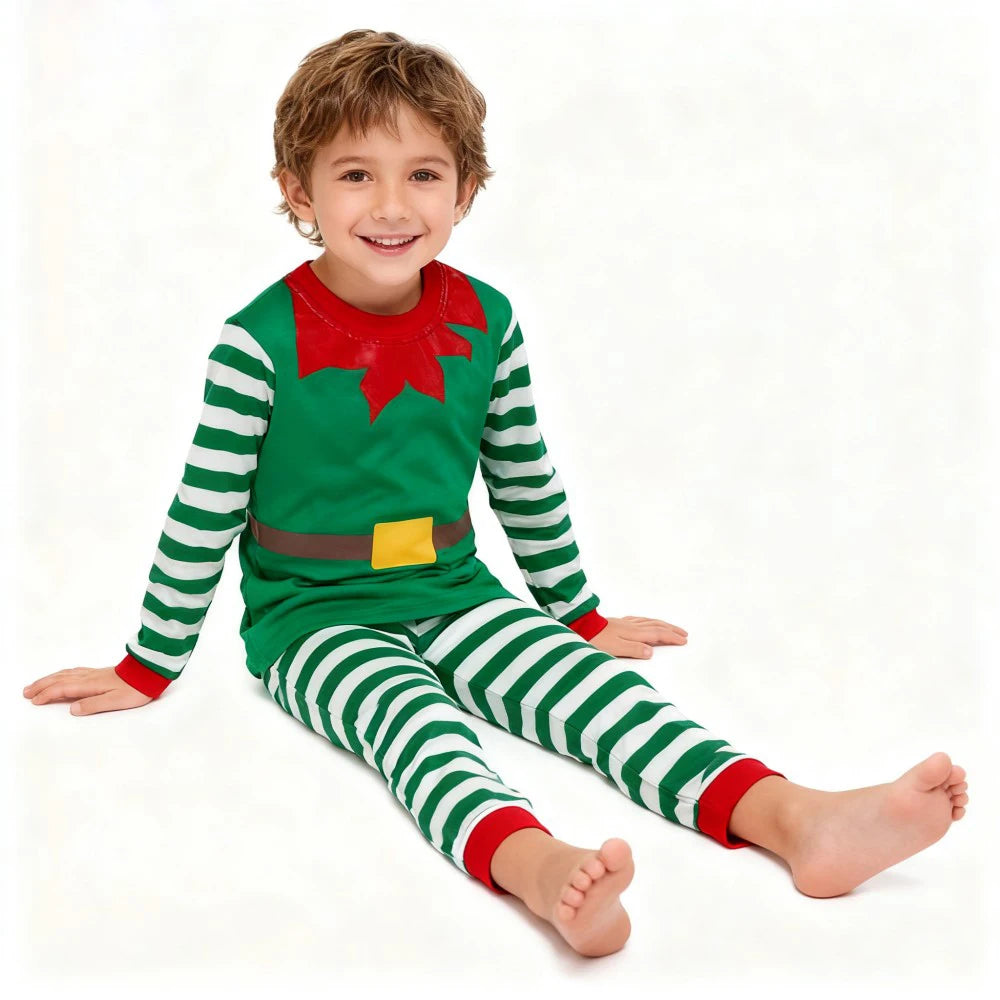 Children's Christmas Long Sleeve Pajama Sets Kids Elf and Santa Claus Sleepwear Boys Pijamas Baby Girls Pjs for Festive Xmas
