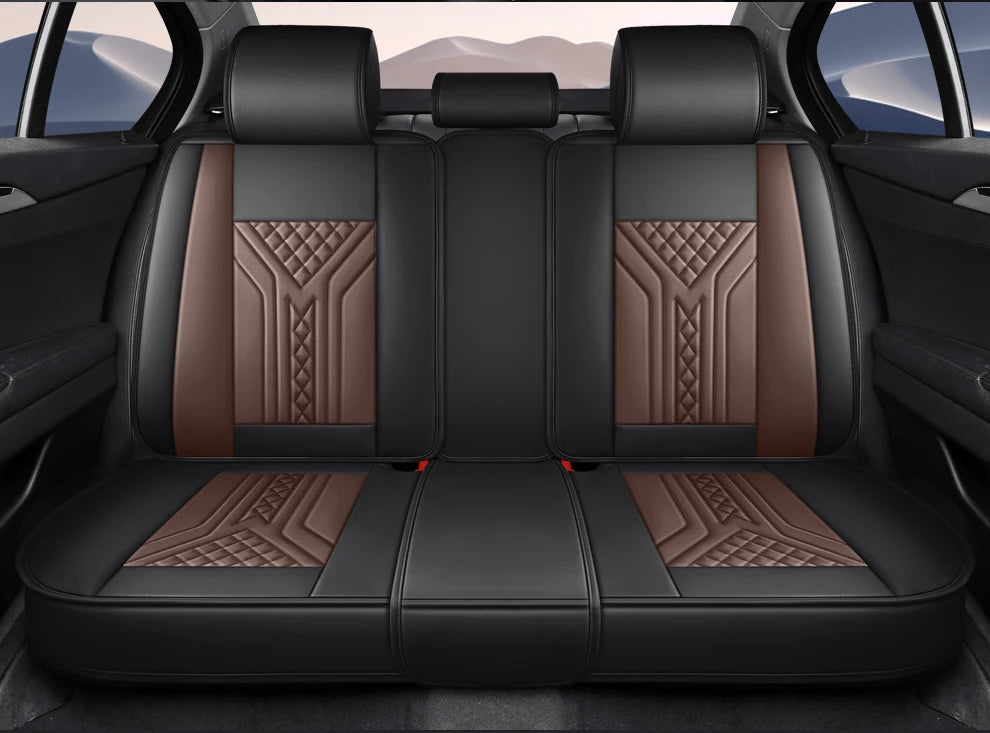 5 Seats PU Leather Car Seat Covers Full Coverage Split Headrest Soft Sponge Filled Comfortable Wear Resistant Non Slip