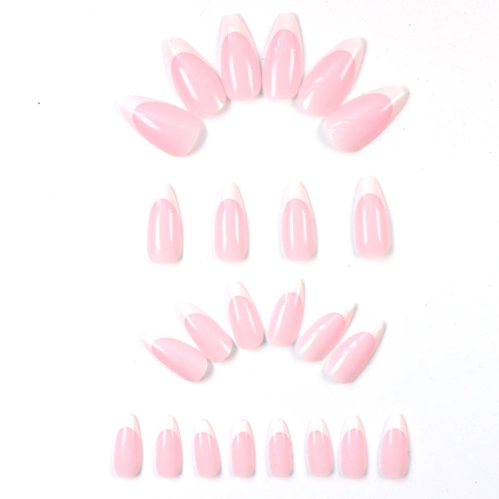 120pcs Almond Press-On Nails | Pink & White French | Acrylic Nail Tips for Girls