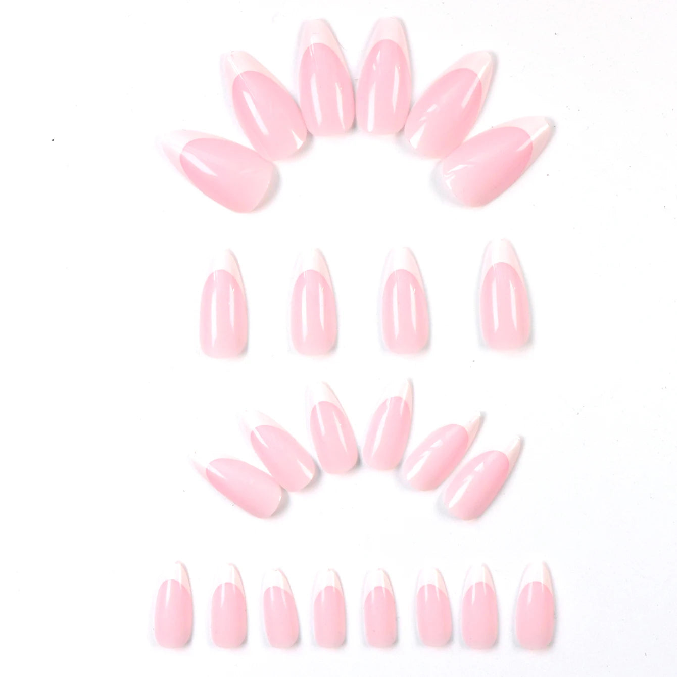 120pcs Almond Press-On Nails | Pink & White French | Acrylic Nail Tips for Girls