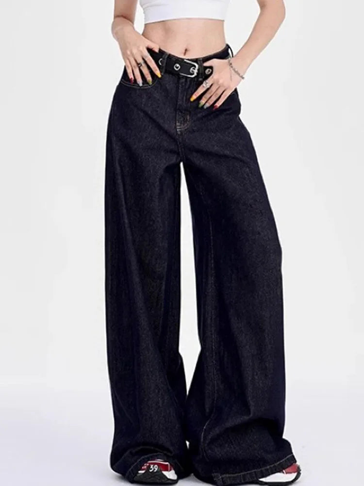Korean Fashion Baggy Wide Leg Jeans Women Vintage High Waist Loose Straight Denim Pants Casual Classic Solid Streetwear Vaqueros
