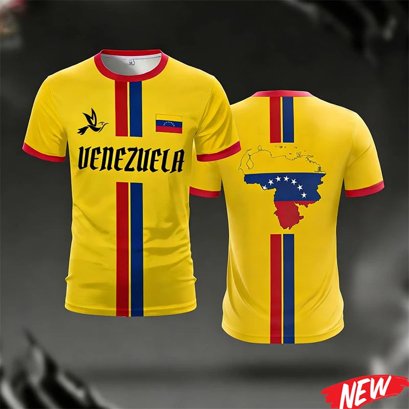 Venezuela Flag Print Jersey Summer Men's Football Training Apparel Youth Outdoor Sports Breathable Quick Drying Sports T-shirt