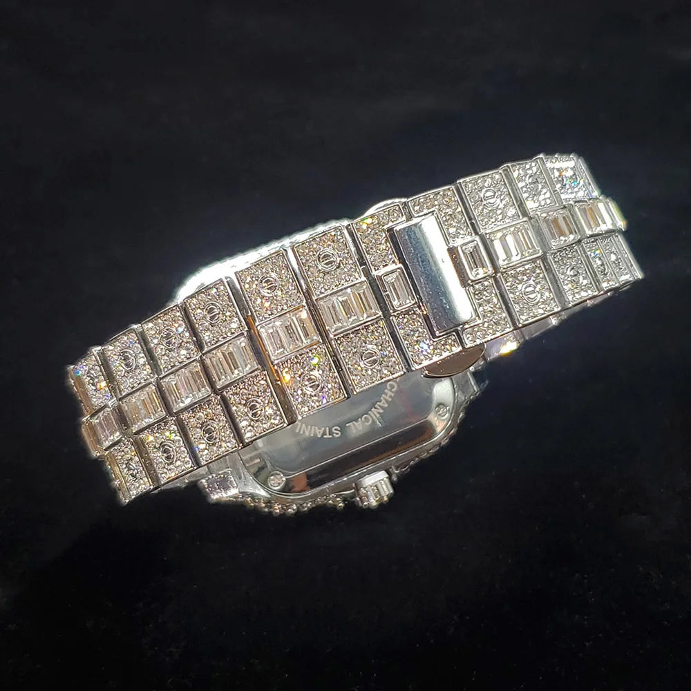 Luxury Original Brand Men Watch Fashion Bling Diamond Inlay Square Wristwatch Hip Hop Iced Out Man Jewelry Clock Dropshipping