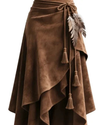 Woman Clothes Skirts For Women 2025 Maillard Coffee Suede Skirt Women's Irregular Lace Slimming A-Line Mid-Length Umbrella Skirt
