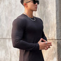 Gym Fitness T-shirt Men Casual Long Sleeve Skinny Shirt Male Bodybuilding Tees Tops Running Sports Quick Dry Training Clothing