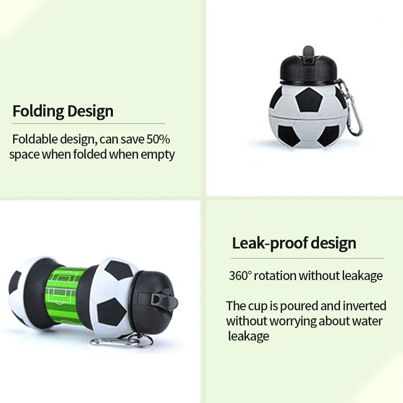 2026 Fold Water Bottle Cups Mug Outdoor Sports Football Basketball Baseball Tennis School Leakproof Portable Kids Water Bottle