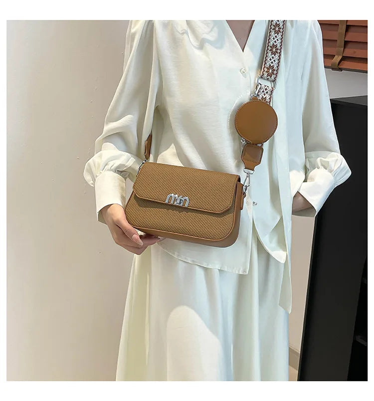 ‌2025 Korean-Style Wide Strap Bag - Crossbody/Shoulder/Handheld Multi-Way Purse, Trendy Small Handbag for Women