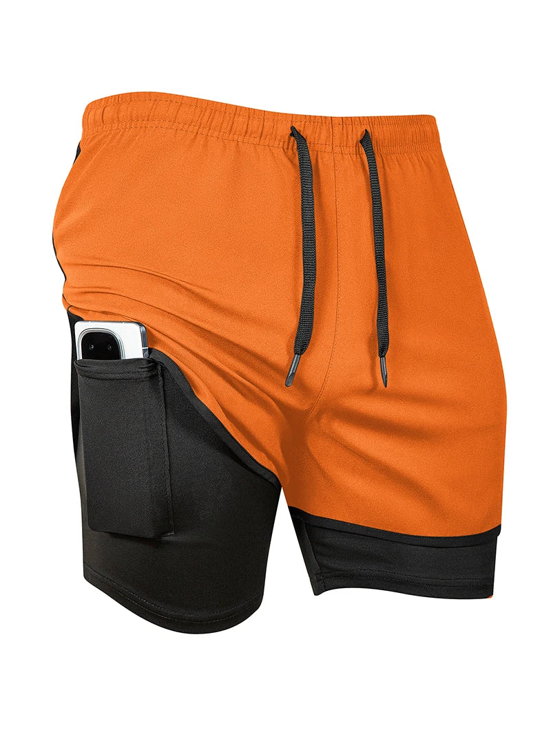 Men's 2 in 1 Running Workout Short with Phone Pocket Towel Loop Gym Athletic Quick Dry Stretchy Performance Shorts Activewear