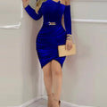 Women Evening Party Dress 2025 Autumn Winter Velvet One Shoulder Chain Ruched Mini Dresses Skinny Wedding Guest ﻿vestidos mujer
