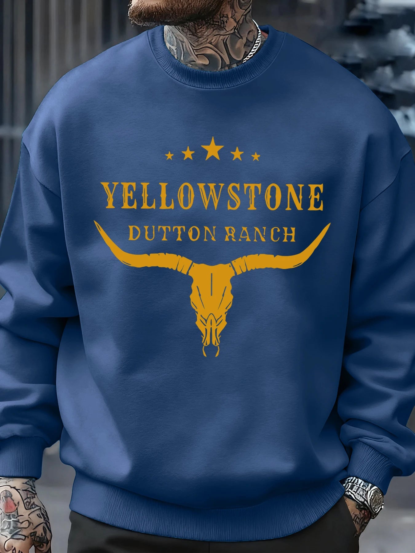 Yellow Stone Dutton Ranch Prints Mens Sweatshirt O-Neck Pullovers Tops Autumn Casual Multicolor Streetwear Fleece Man Clothes