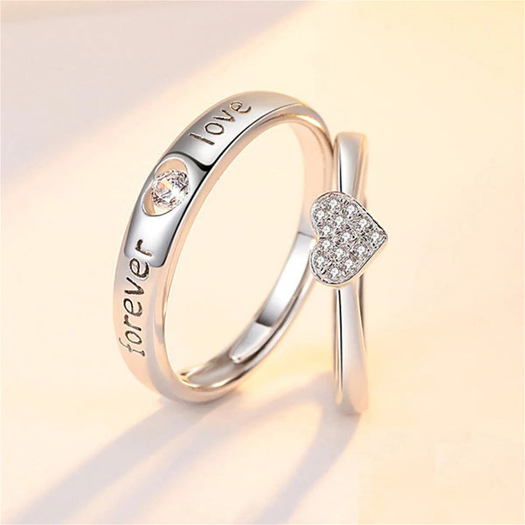 2Pcs/set Silver Plated Crown Square Couple Rings For Women Men Punk Forever Endless Love Wedding Ring Valentine's Day Jewelry