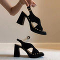 High Heels Women's Sandals Chunky Fashion Shoes Elegant Party Dress Slippers Designer New Retro Luxury Mujer Zapatillas