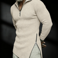 Autumn, men's quarter-zip T-shirt, slim-fit sweater, stand-collar sweater, casual long-sleeve T-shirt, warm base layer top
