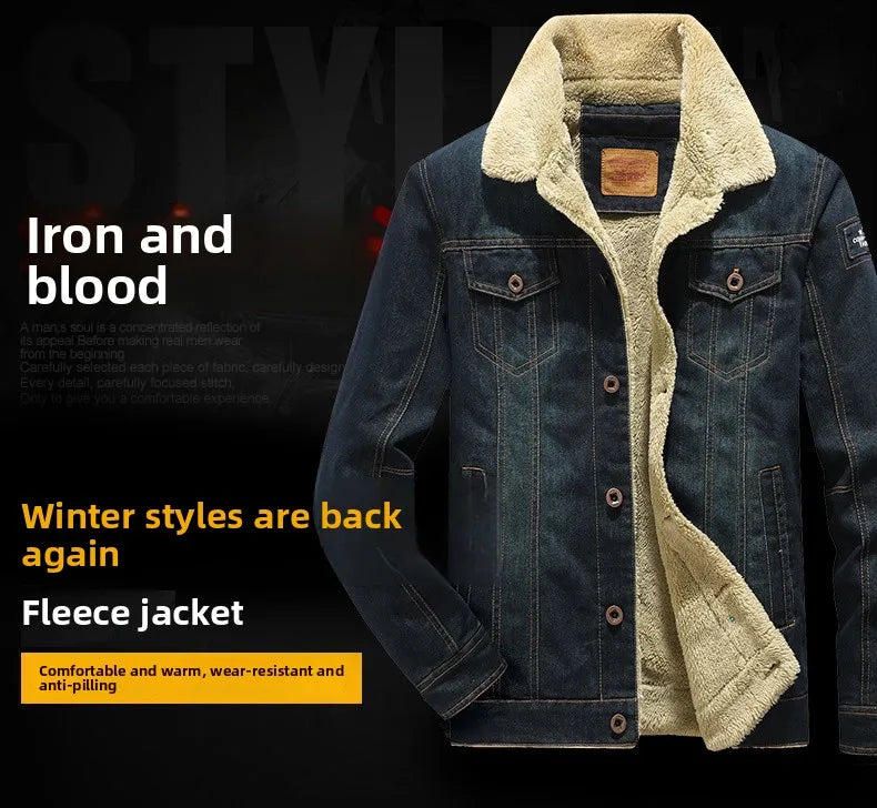 Men Windbreaker Fleece Thick Warm Winter Denim Jackets Mens Jackets Outwear Jeans Coat Male Multi-pockets Cowboy Clothing