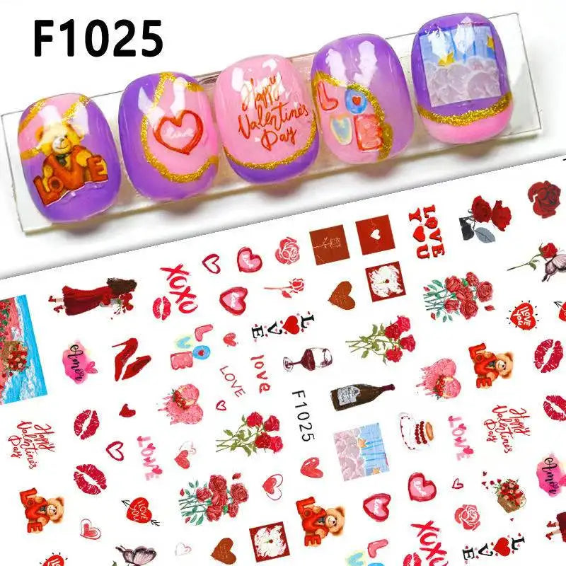 1PCS Valentine's Day Nail Stickers Cartoon Love Nail Supplies Nail Decals for Ladies Nail Art Decoration