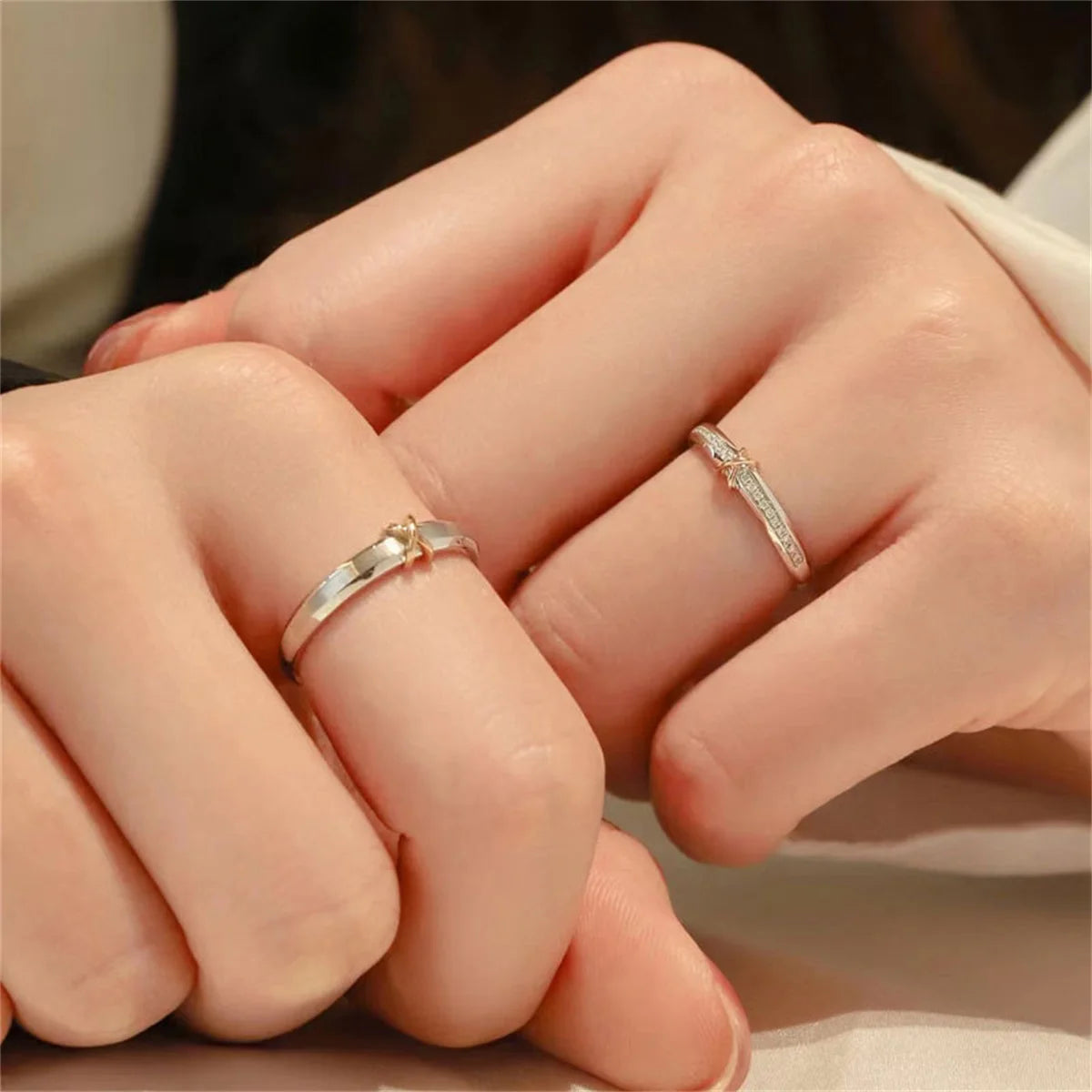 2Pcs/set Silver Plated Crown Square Couple Rings For Women Men Punk Forever Endless Love Wedding Ring Valentine's Day Jewelry