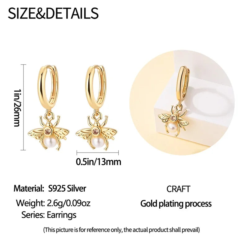 925 Silver Pearl Bee Star Moon Earrings – Trending Fashion Jewelry Gift