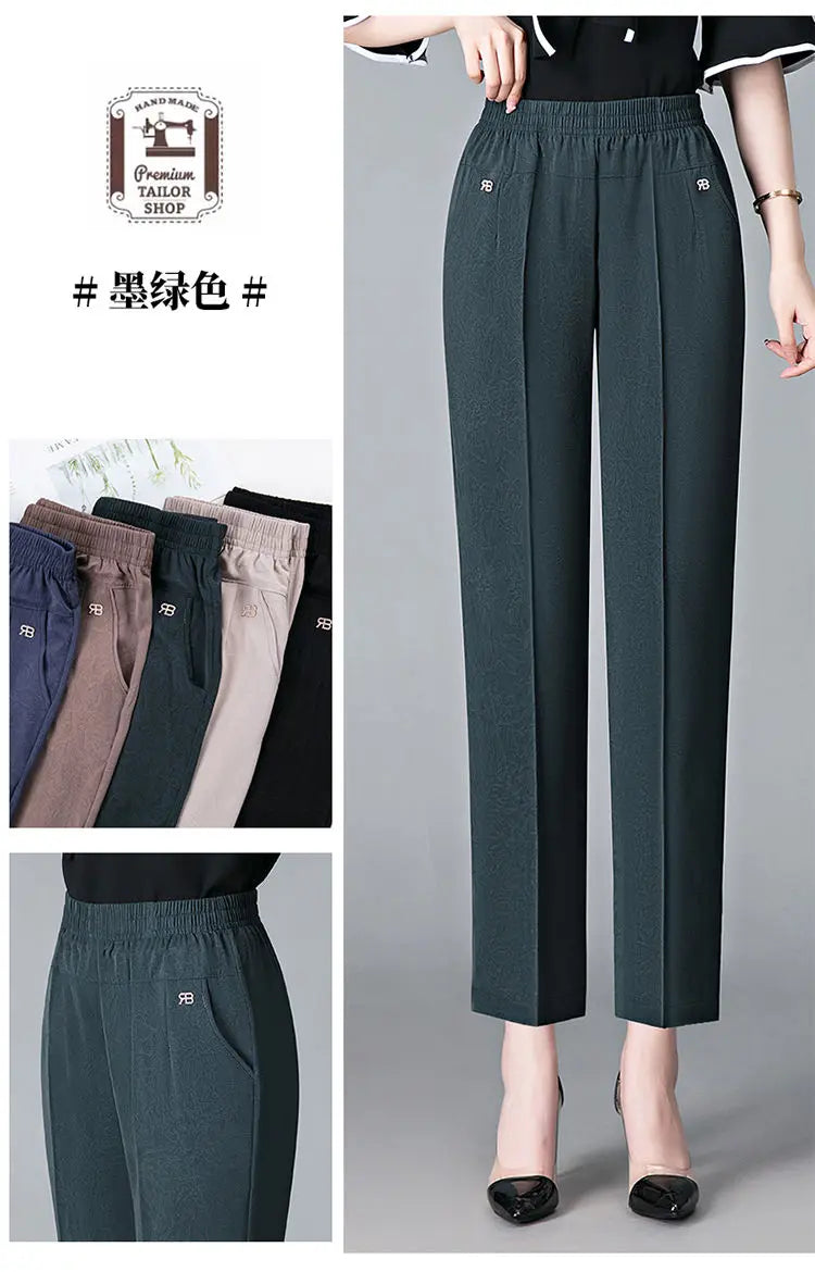 Office Lady Vintage Loose Straight Pants Spring Summer Thin Women Streetwear Fashion Casual Elastic High Waist Cropped Trousers