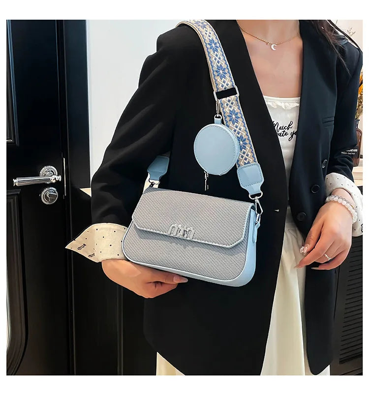 ‌2025 Korean-Style Wide Strap Bag - Crossbody/Shoulder/Handheld Multi-Way Purse, Trendy Small Handbag for Women