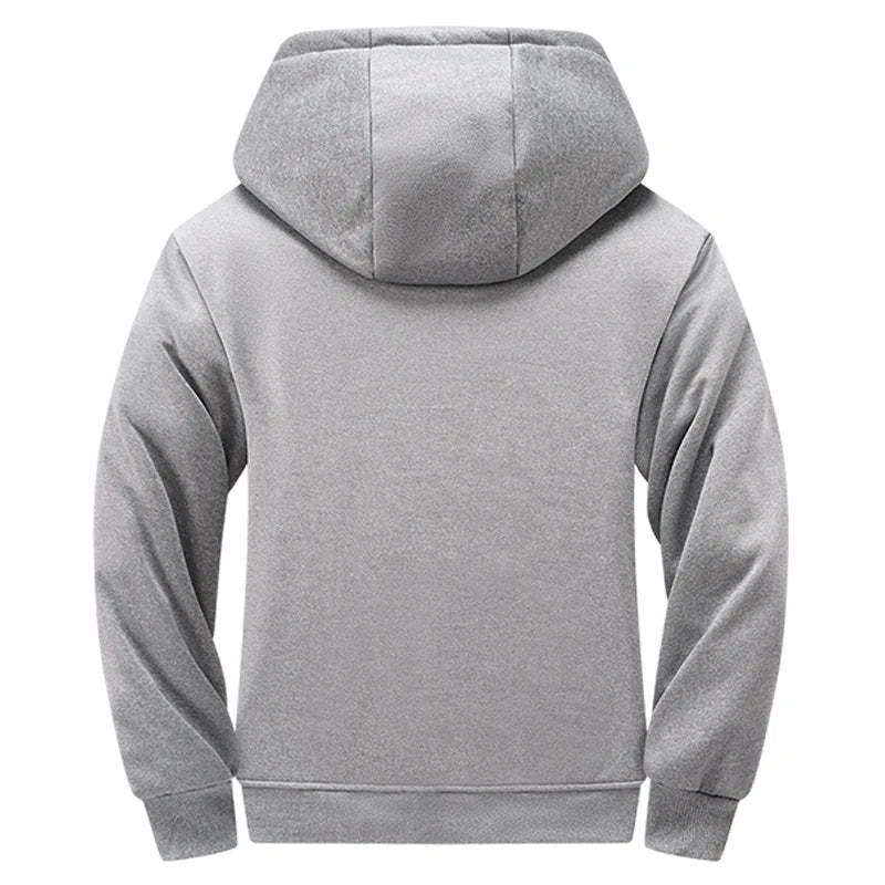Faux Fur Lined Hoodies for Men Autumn Winter Thicken Fleece Sherpa Jacket Zip Up Hooded Coats with Zipper Pockets for Daily Wear