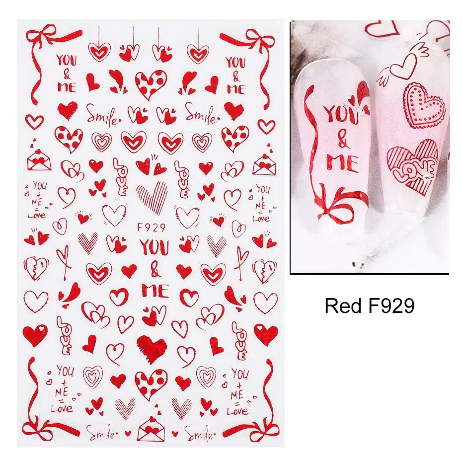 1PCS Valentine's Day Nail Stickers Cartoon Love Nail Supplies Nail Decals for Ladies Nail Art Decoration