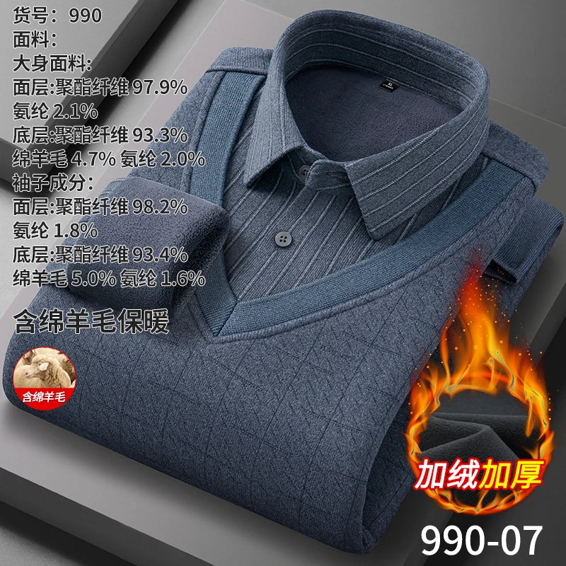 Men's long-sleeved shirt with wool, fleece, thickened, warm, casual, comfortable in winter, versatile and of high quality