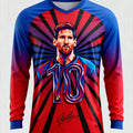 Messi Football Long Sleeved T-shirt Fan Jersey Unique Design Color Blocked Legendary Champion Player  Loose Casual