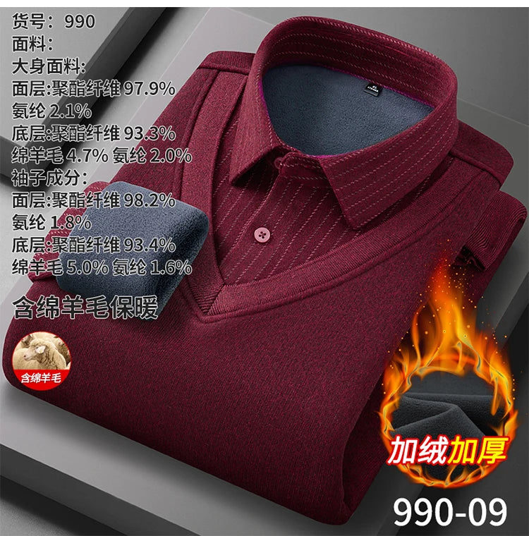 Men's long-sleeved shirt with wool, fleece, thickened, warm, casual, comfortable in winter, versatile and of high quality