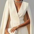 Women's suit dress for autumn office wear, double-breasted cape-like cloak, solid color V-neck suit jacket