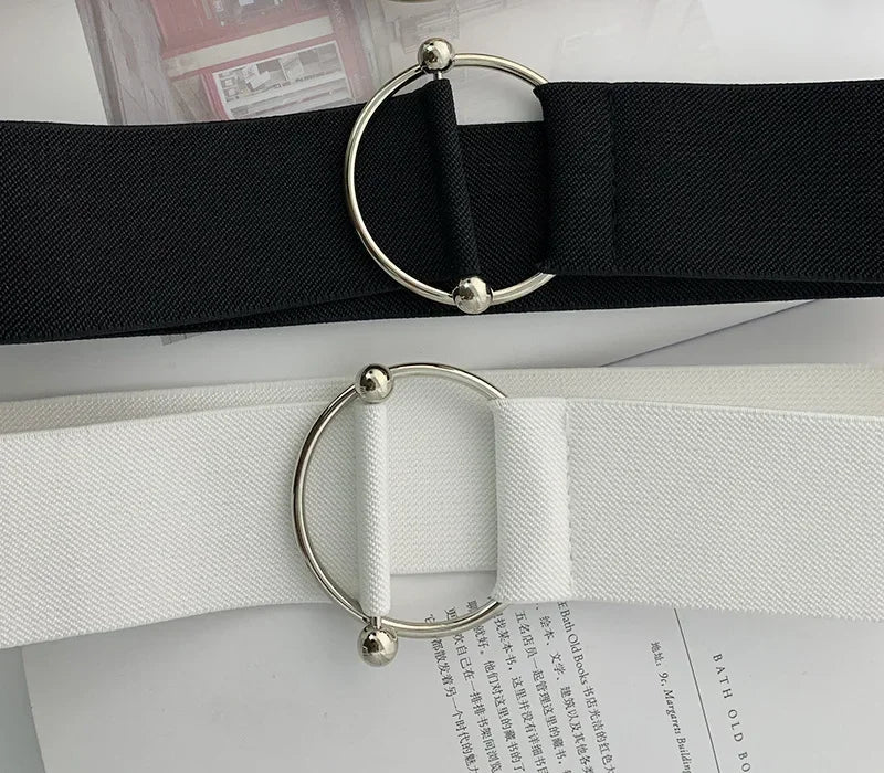 Women Elastic Band Wide Belts Simple Down Coat Waist Belt Female Buckle Black Strap Dress Decoration Accessories Leather Belt