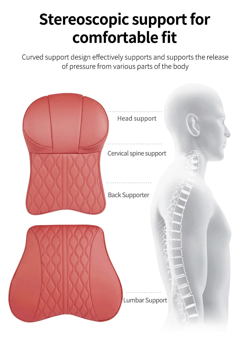 Car Leather Headrest Lumbar Support Memory Foam Car Rest Neck Pillow Back Cushion Seat Waist Supports Car Interior Accessories