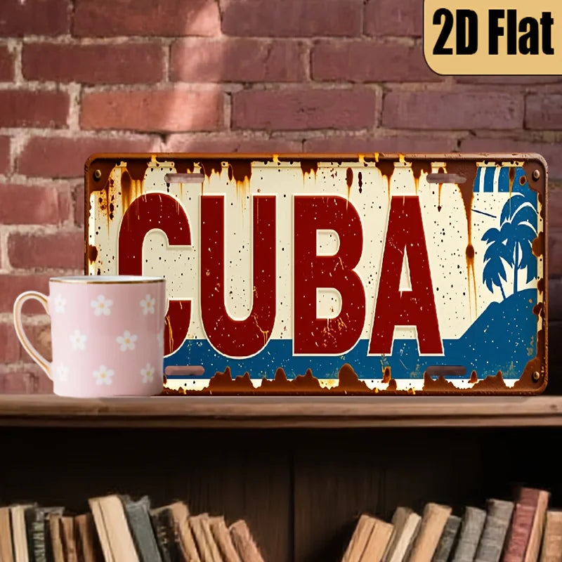 1pc, 2D Flat, Vintage Style Aluminum License Plate"Cuban Style"Theme