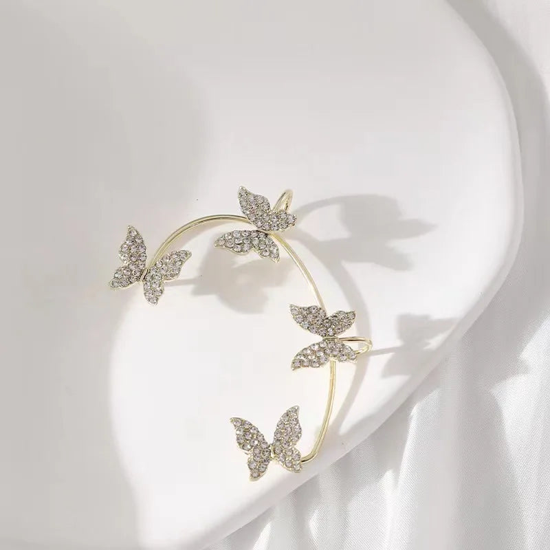 Silver Butterfly Clip-On Earrings – Sparkling Zircon Ear Cuff No Piercing