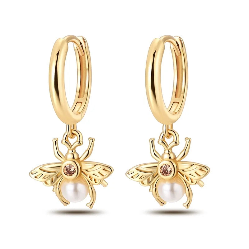 925 Silver Pearl Bee Star Moon Earrings – Trending Fashion Jewelry Gift