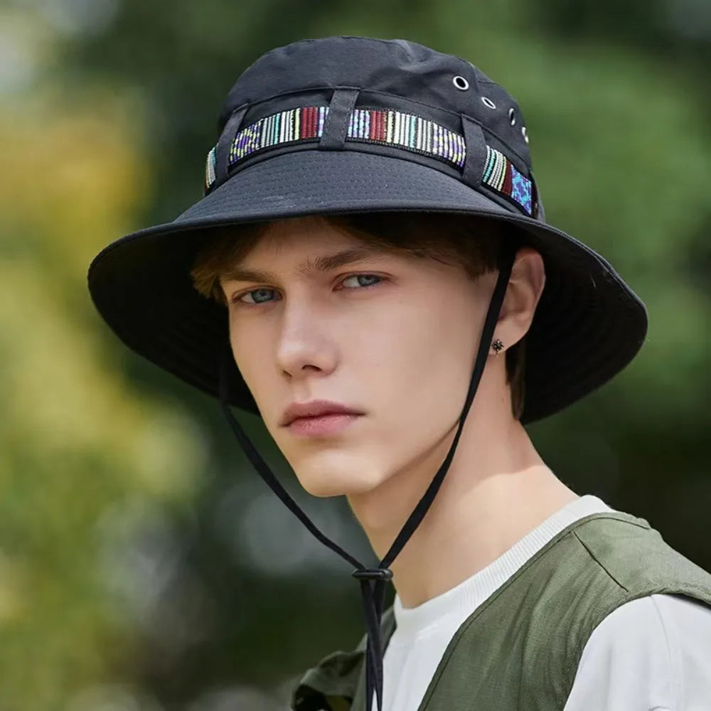 Casual Sun Protection Sun Hats Breathable Adjustable Drawstring Bucket Hat Quick-Dry Fisherman Hats Outdoor
