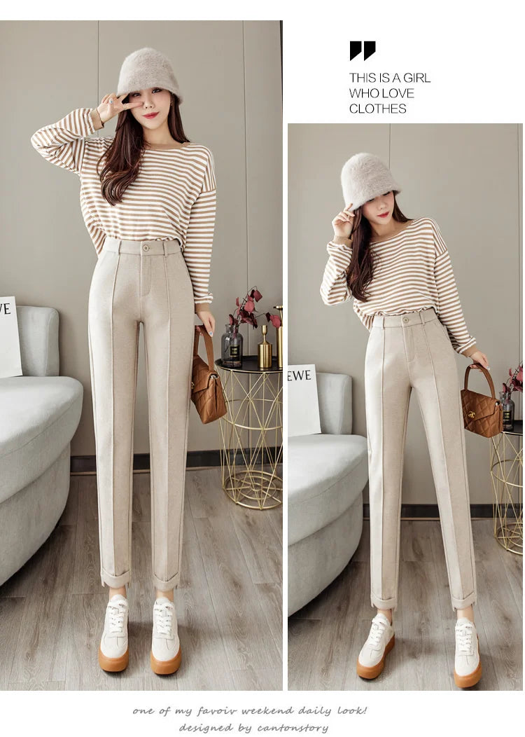 Woolen Pants Women's Harem Pencil Pants High Waist Casual Suit Pants Office Lady Women Trousers Hot Sale