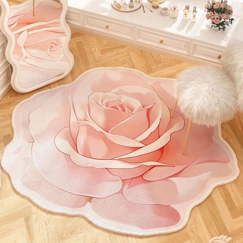 French Style Living Room Decoration Flower Carpet Light Luxury Mirror Floor Mat Girly Rugs for Bedroom Home Irregular Shape Rug