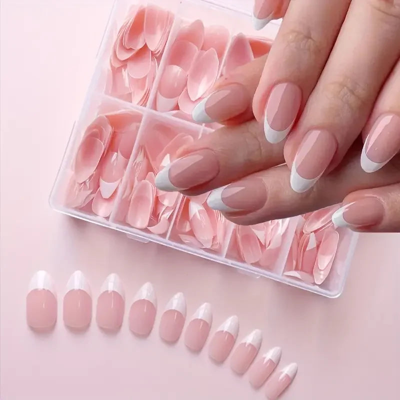 120pcs Almond Press-On Nails | Pink & White French | Acrylic Nail Tips for Girls