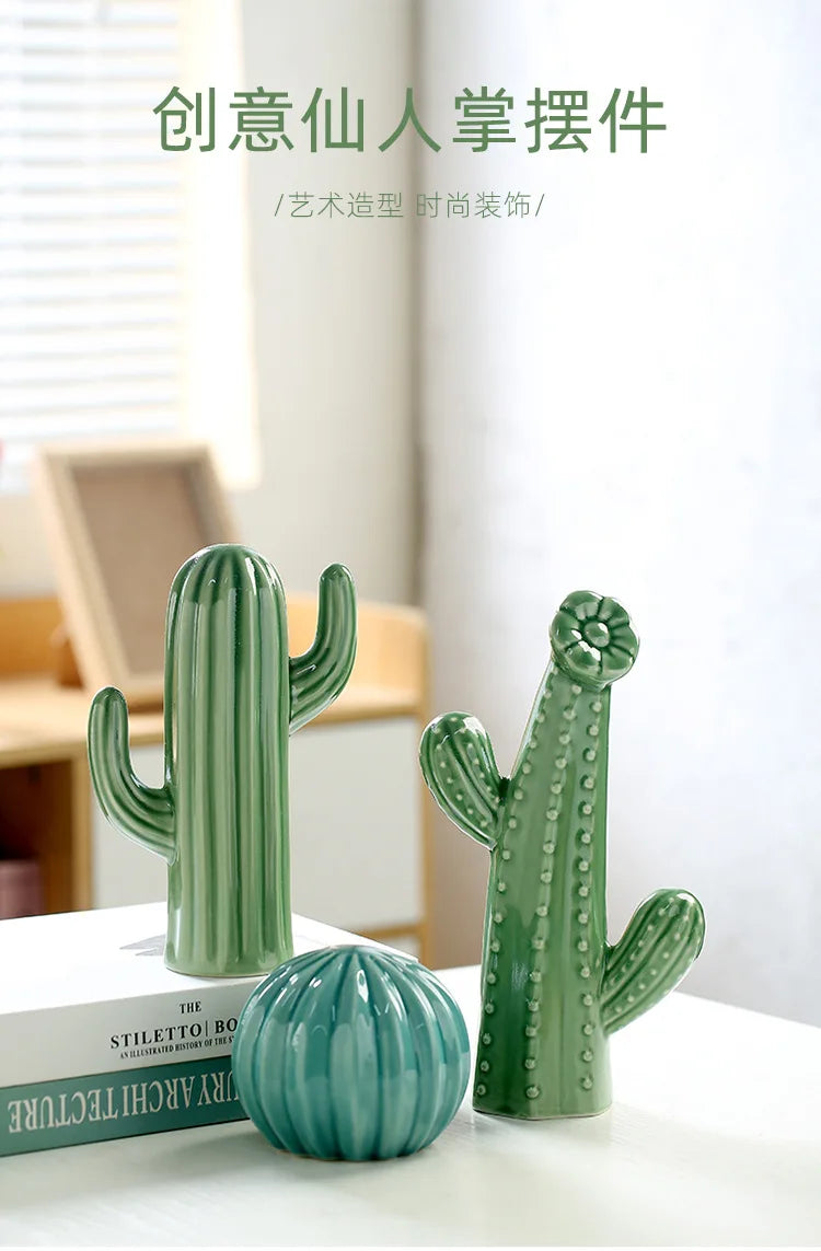 Minimalist Ceramic Cactus Ornament Creative Home Craft Decor for Living Room Entrance Desktop Business Gift