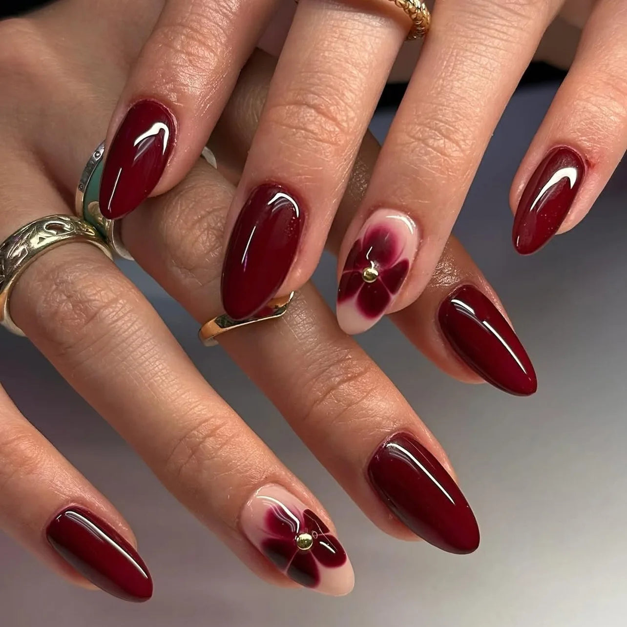 Autumn Matte Press-On Nails | 24pcs Rose Leaf Almond | Full Cover Acrylic Nail Tips with Glue