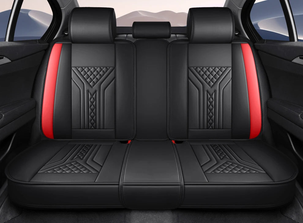 5 Seats PU Leather Car Seat Covers Full Coverage Split Headrest Soft Sponge Filled Comfortable Wear Resistant Non Slip