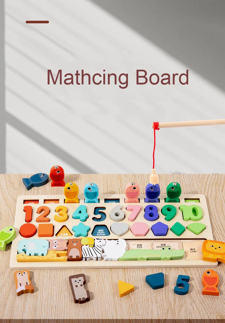 Toddler Montessori Toys Shape & Number Matching,Fishing Game,Animal PuzzleTo Exercise Fine Motor Skills For Boys and Girlsl